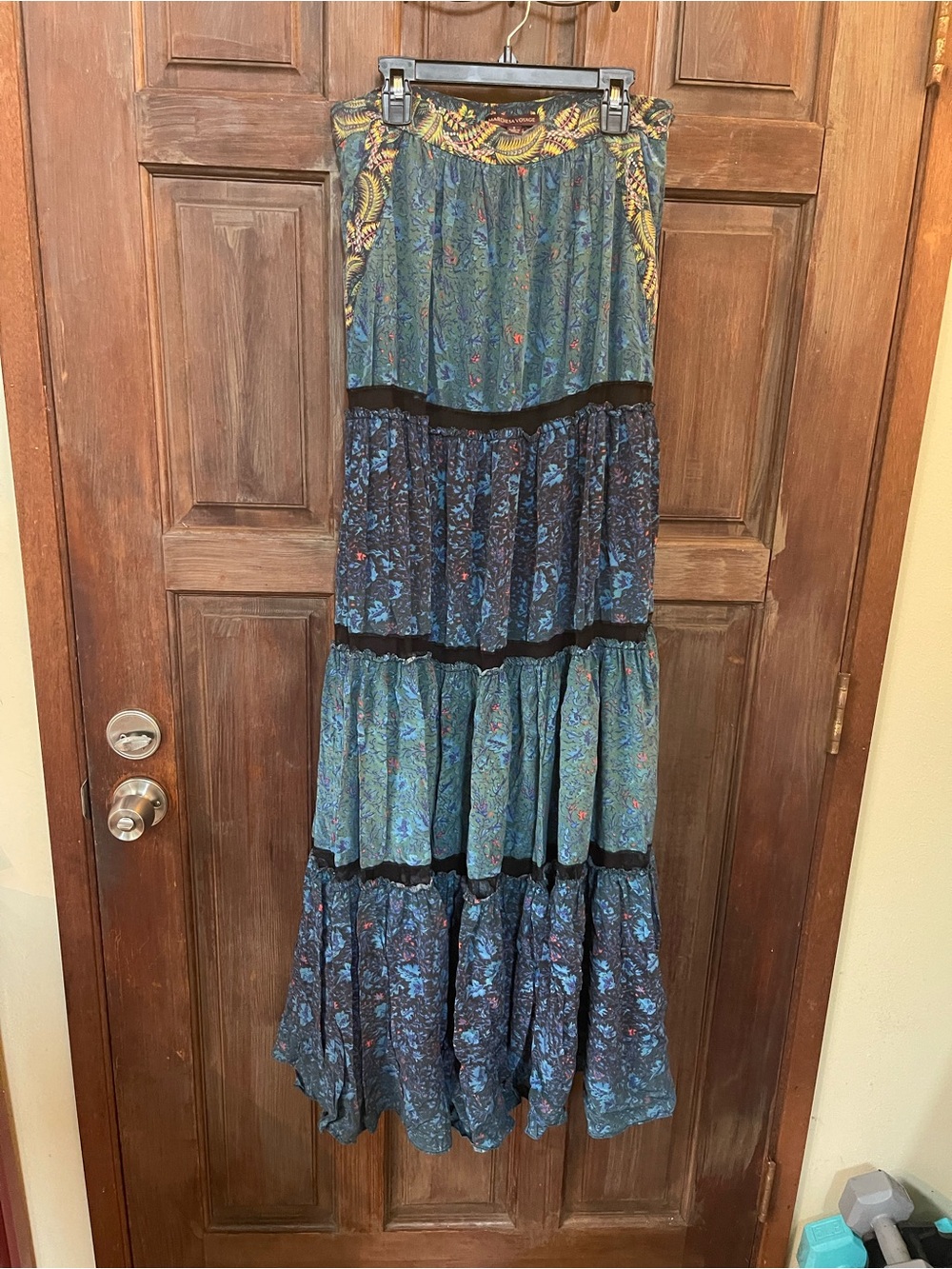 Marchesa Voyage Blue Tiered Bohemian Maxi Skirt - Feather and Degrade Size 8 - Picture 2 of 7